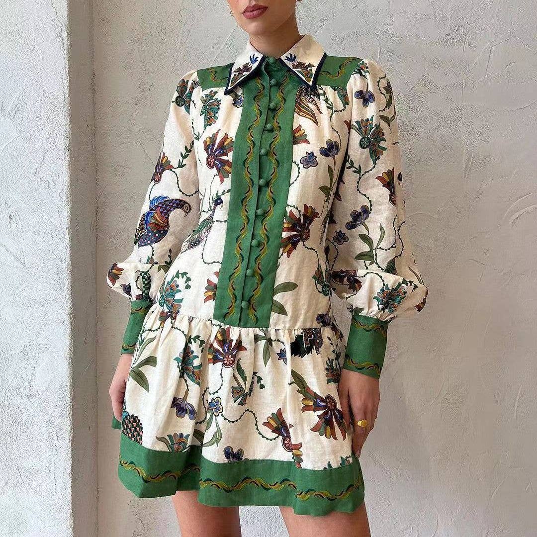 Vert Robe à manches lanternes artistique 2025 style indépendant en vente sur Faire4