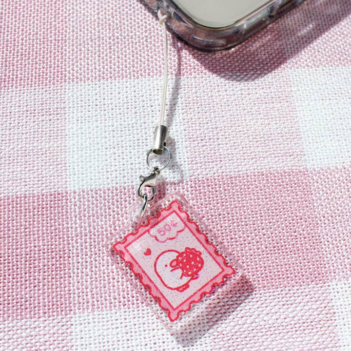 Sam’s Scribbles - Wholesale Keychain - Women's - Lemon Strawberry Stamp • Glittery Mini Keychain1