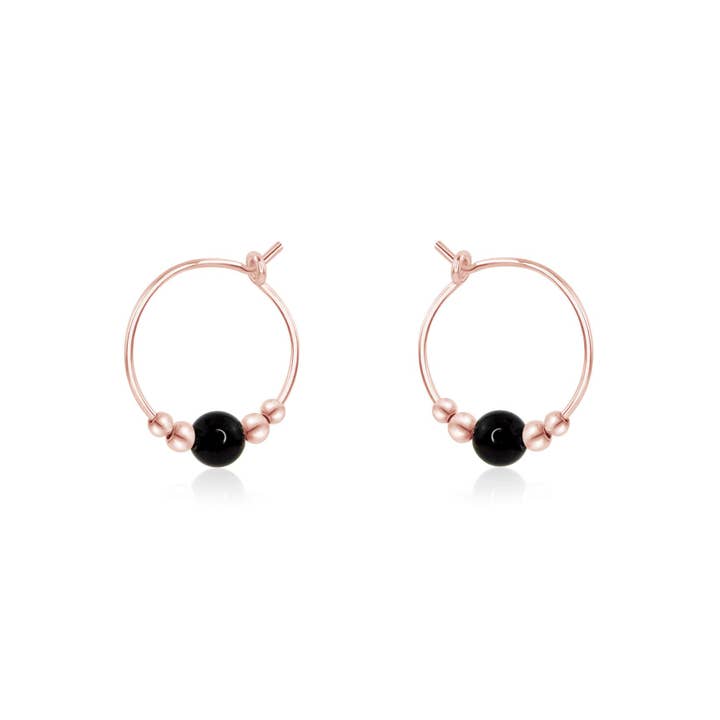 Luna Tide - Wholesale Hoop Earrings - Tiny Black Tourmaline Bead Hoop Earrings1