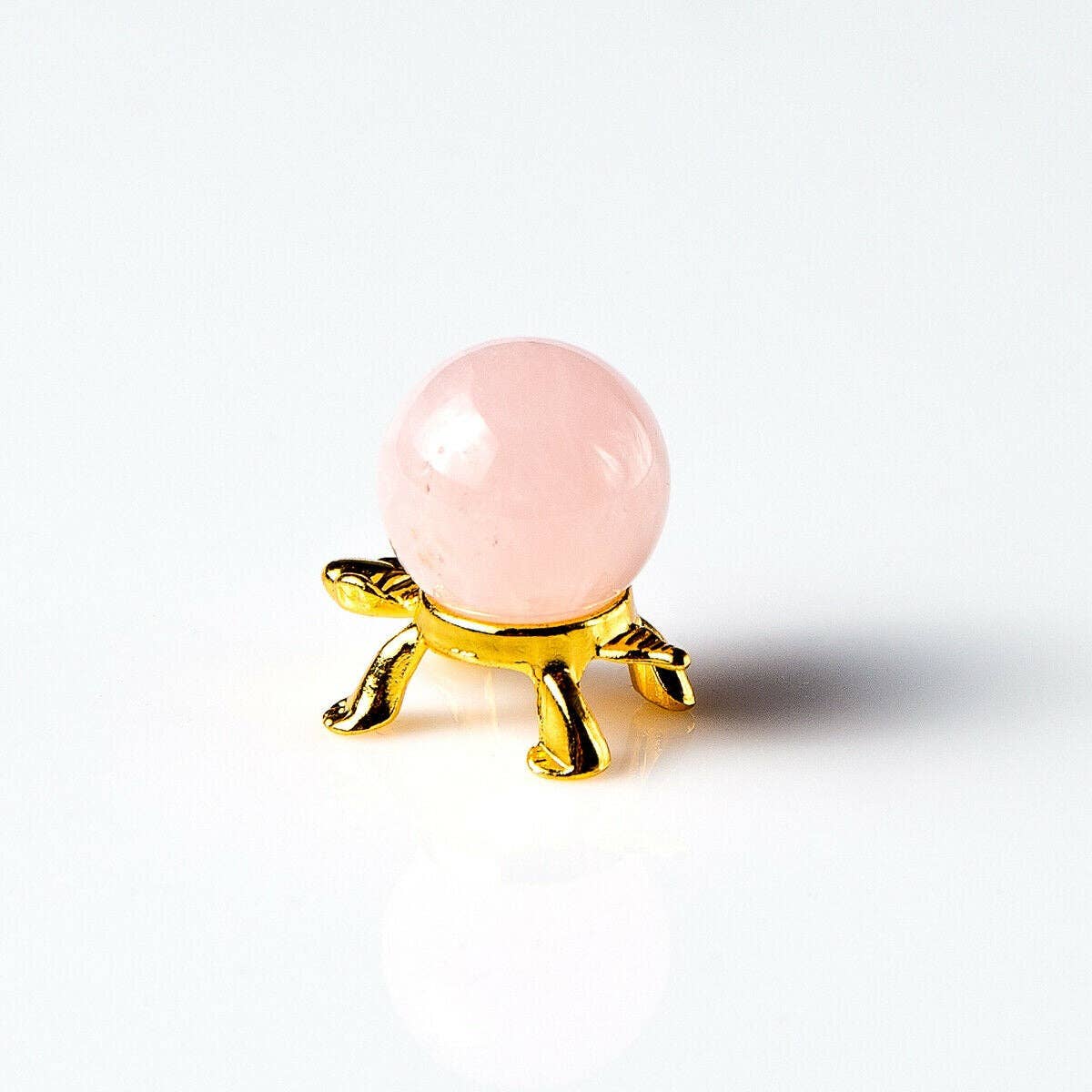 Tree of Life Gems – wholesale Spiritual stone/crystal – Rose Quartz 20mm Sphere on Gold Turtle Stand6