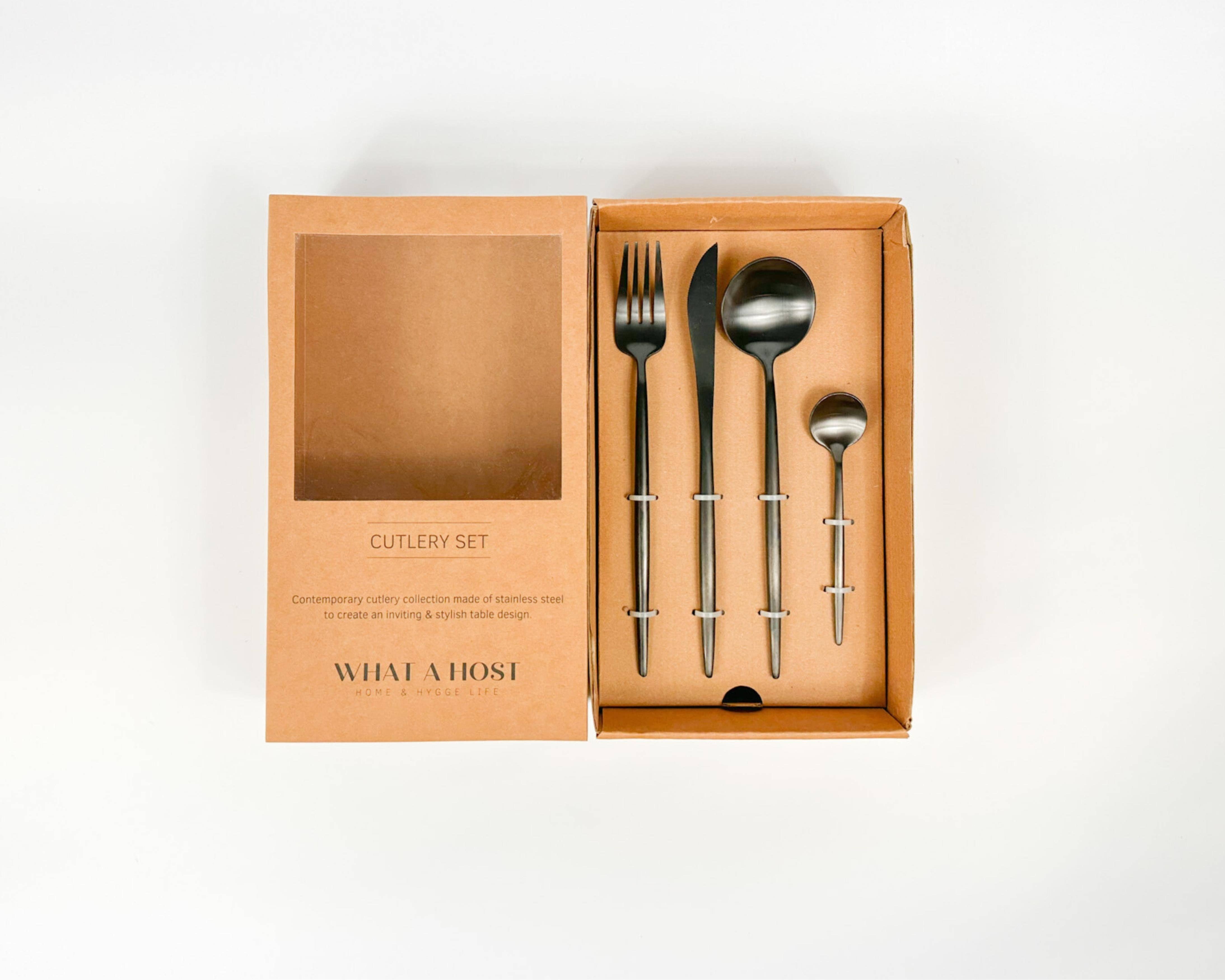 What a Host Home - Wholesale Flatware Set - London Black Stainless Steel Cutlery Sets x16/24 pieces1