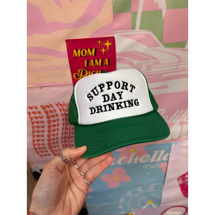 Happy Hour - Vente Casquette de camionneur – femme - Chapeau Tucker vert Support Day Drinking