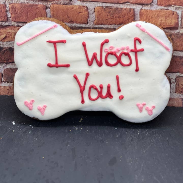 Valentine - I Woof You Bone for wholesale by Tito's Pet Bakery