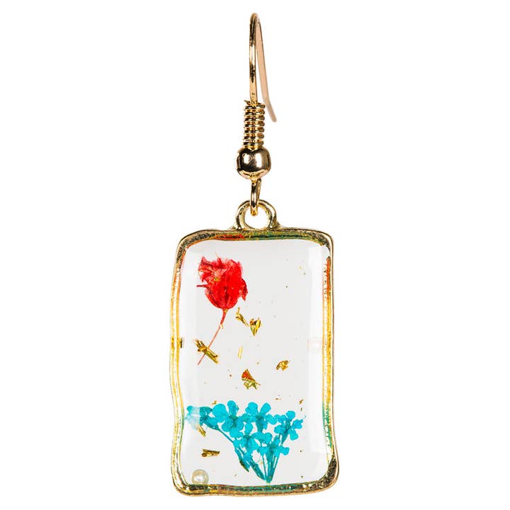 Benjamin International - Wholesale Dangle Earrings - DRIED FLOWER RECTANGLE EARRING