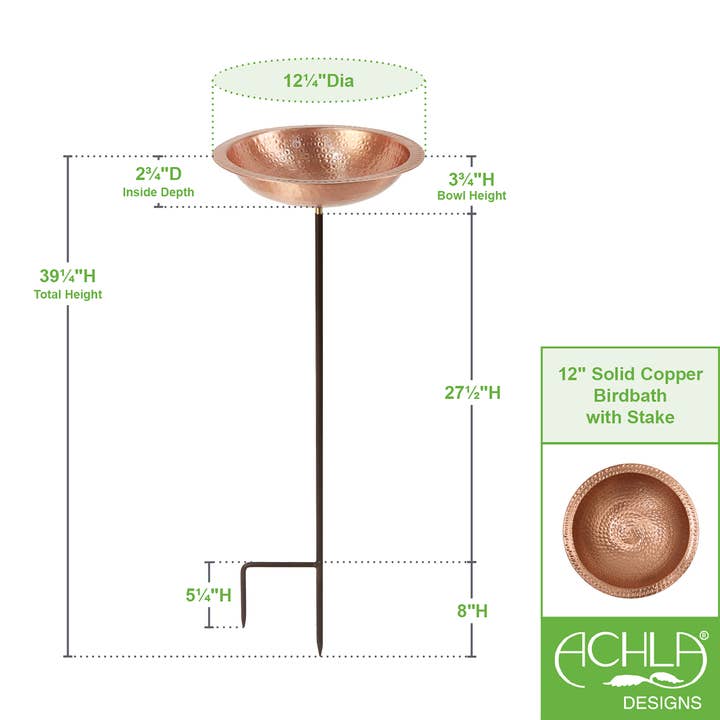 ACHLA Designs - Wholesale Bird Bath - Hammered Solid Copper Birdbath- Stake