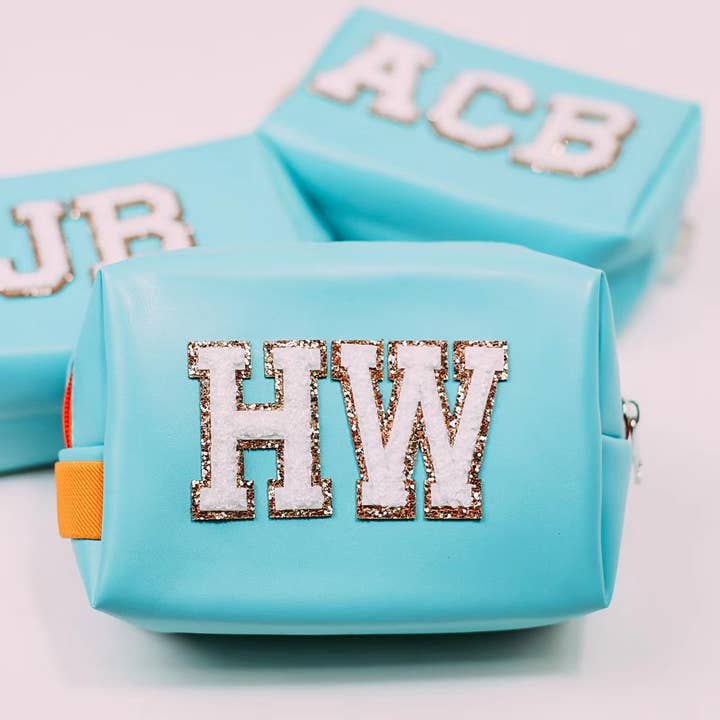 Medium Blue Customized PU Cosmetic Bag - Bridesmaid Favor for wholesale by Raphael wonders