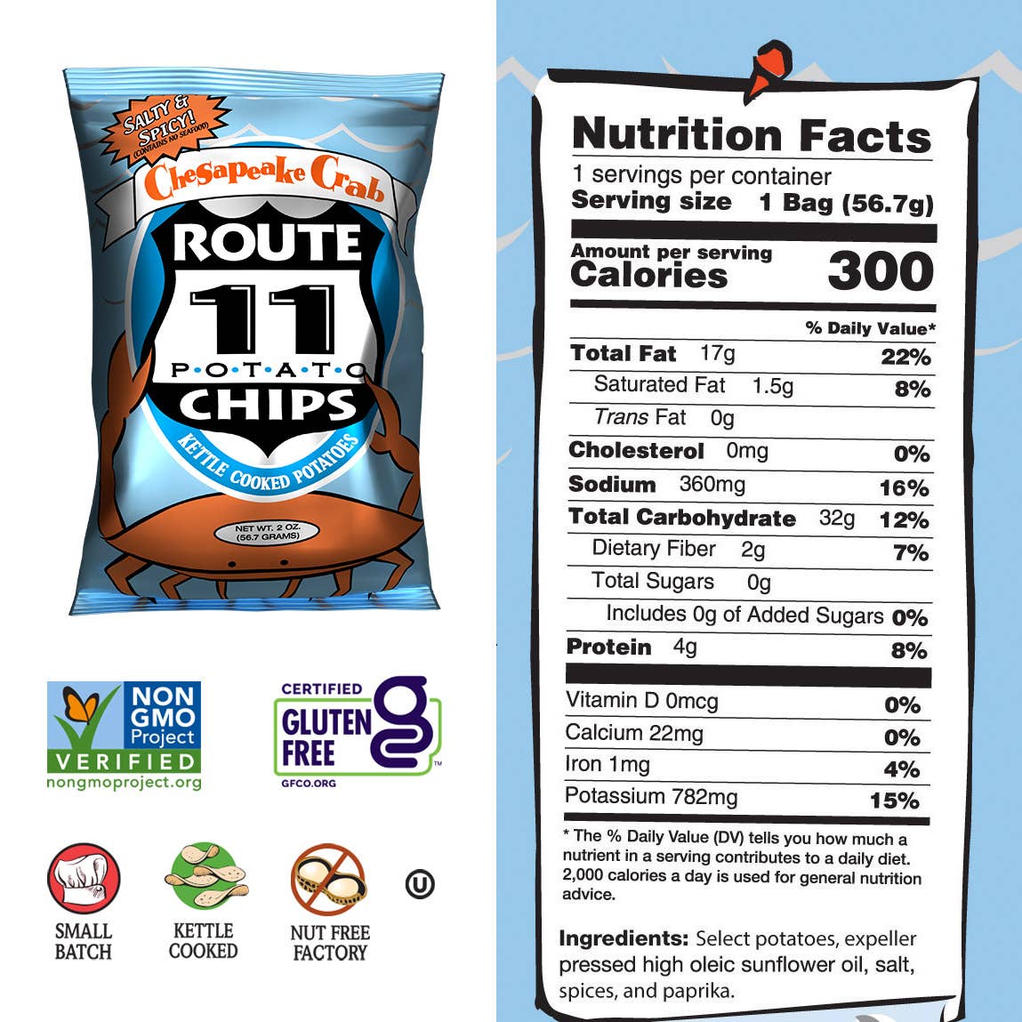Route 11 Potato Chips - Wholesale Chips - Route 11 Chesapeake Crab Potato Chips (2oz)2