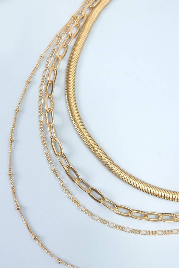 GOLD MULTI LAYER LINK HERRINGBONE CHAIN NECKLACE | 25N868 for wholesale on Faire1
