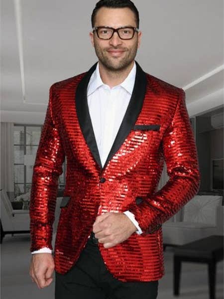 Mardi Gras Smoking - Rood met Glanzende Pailletten Paisley Blazer voor wholesale door Alberto Nardoni