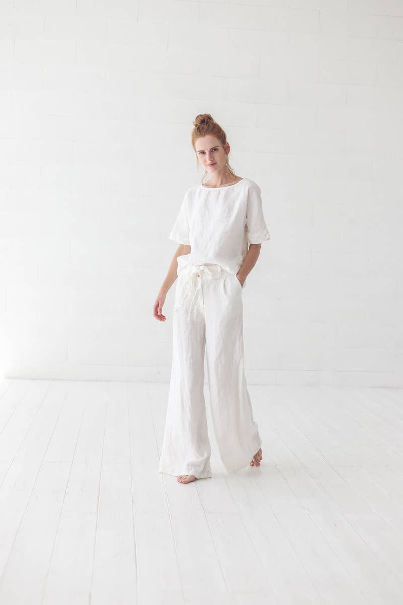 Epic Linen - Wholesale Broek - Dames - Linnen broek met brede pijpen in off-white0