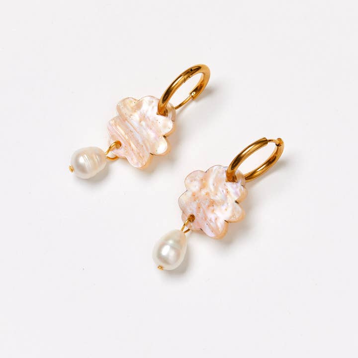 Cloud + Pearl Earrings - Gold Swirl for wholesale by Martha Jean