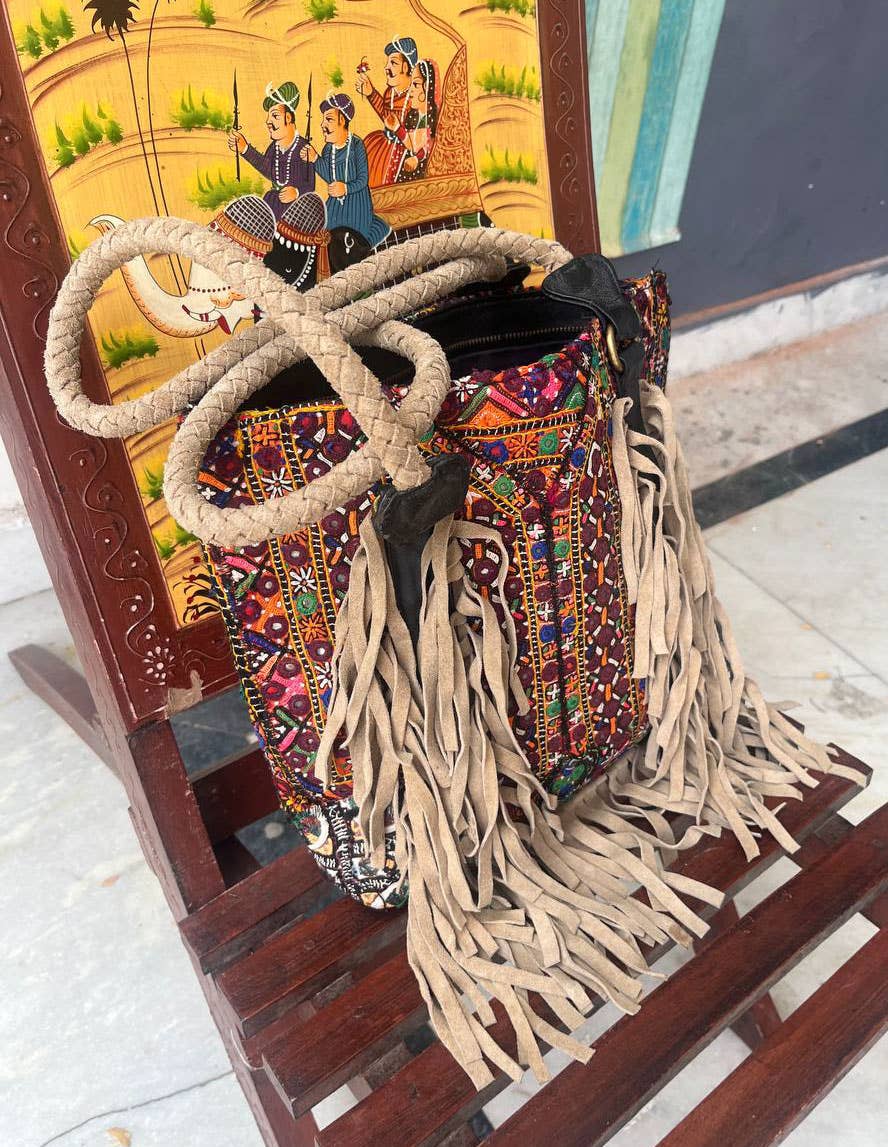 bhavnas boutique - Wholesale Shoulder Bag - Women's - Hippie Bags Embroidery Leather Fringe Shoulder Bag Banjara 4