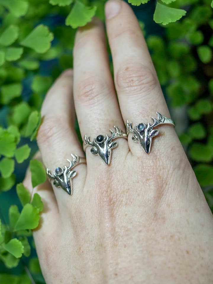 Buck Antler Ring | Sterling Silver Stag with Gemstone for wholesale by Ragavon