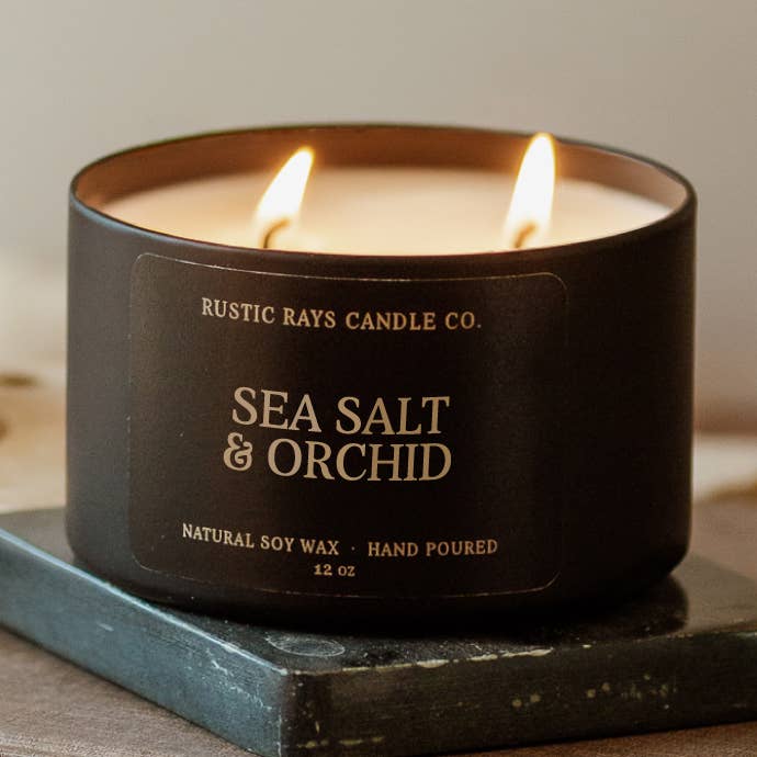 Sea Salt & Orchid 12 oz Soy Candle - Home Decor & Gifts for wholesale by Rustic Rays Candle Co.