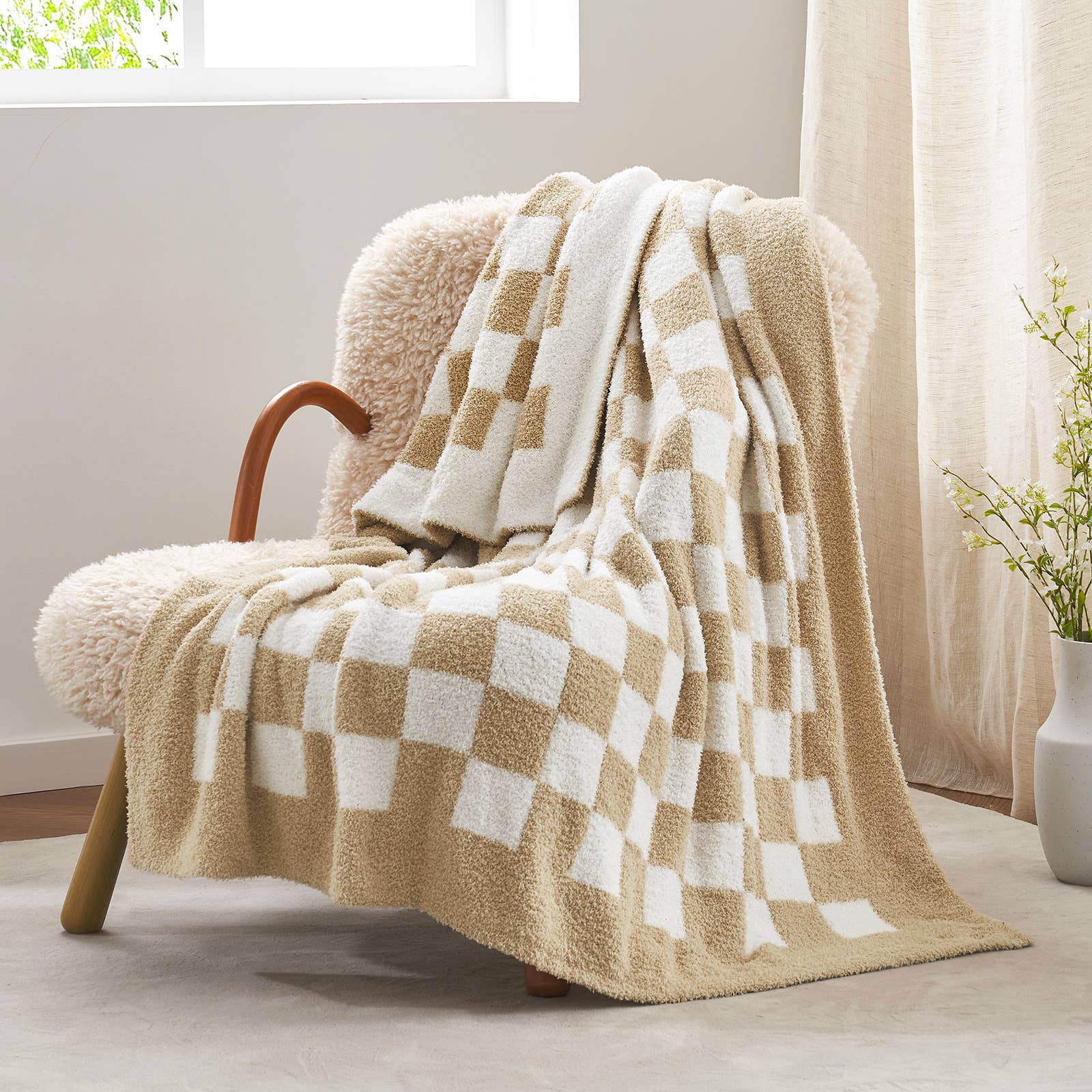 DreamValley - Wholesale Throw Blanket - SS Reversible Knitted Checkered Throw Blanket Throw, 60“x80"0