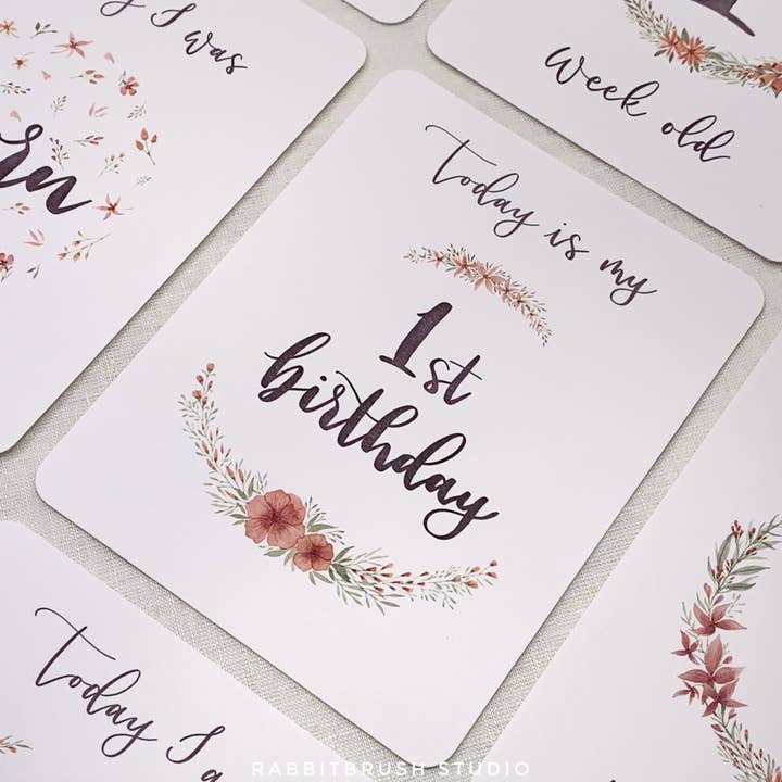 Pink Flower Milestone Cards for wholesale by Rabbitbrush Studio
