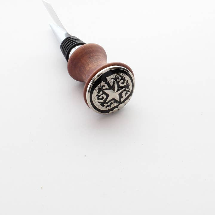 Wine Stopper, Wood with Metal Embellishment - Lone Star for wholesale by HHH Designs