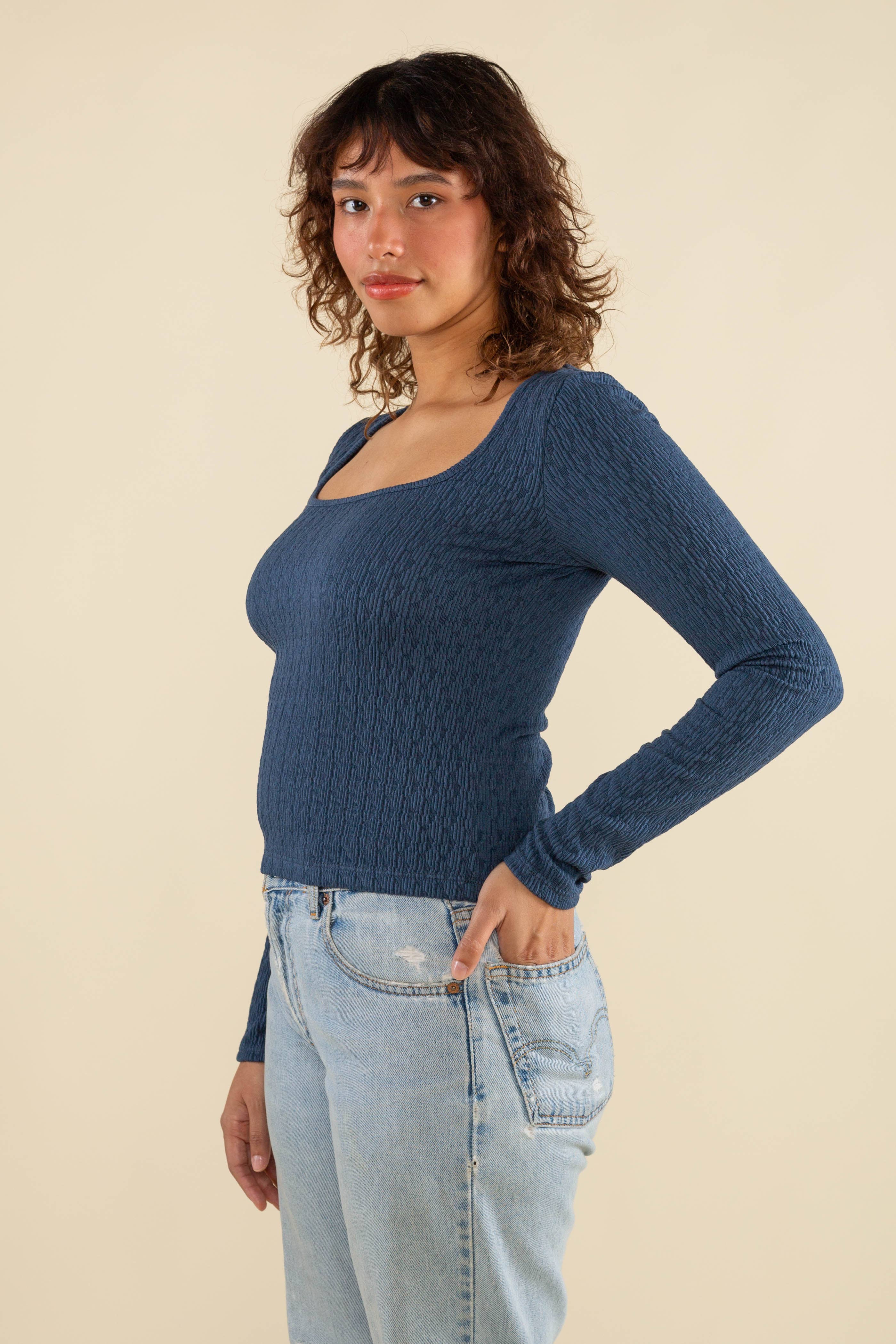 NLT - Wholesale Knit Top - Women's - Murphy Square Neck Textured Long Sleeve Top12
