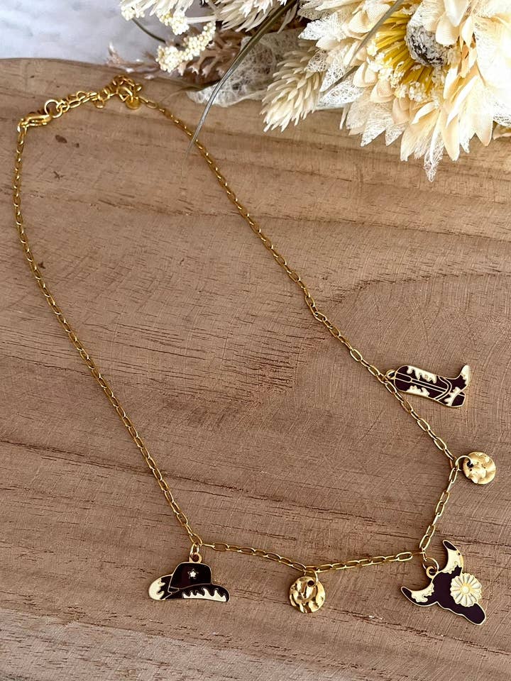 Collar con dijes COW GIRL - Acero inoxidable para venta al por mayor de Innaya