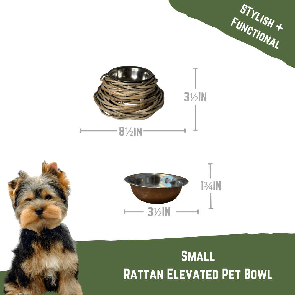 Basketly - Wholesale Pet Bowl - Cat/Dog - Rattan Pet Bowl with Stainless Steel Bowl1