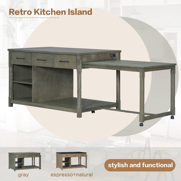 HOMYCASA DESIGN INC - Wholesale Kitchen Storage/Organizer - Extendable Kitchen Island with Power Outlets & Storage4