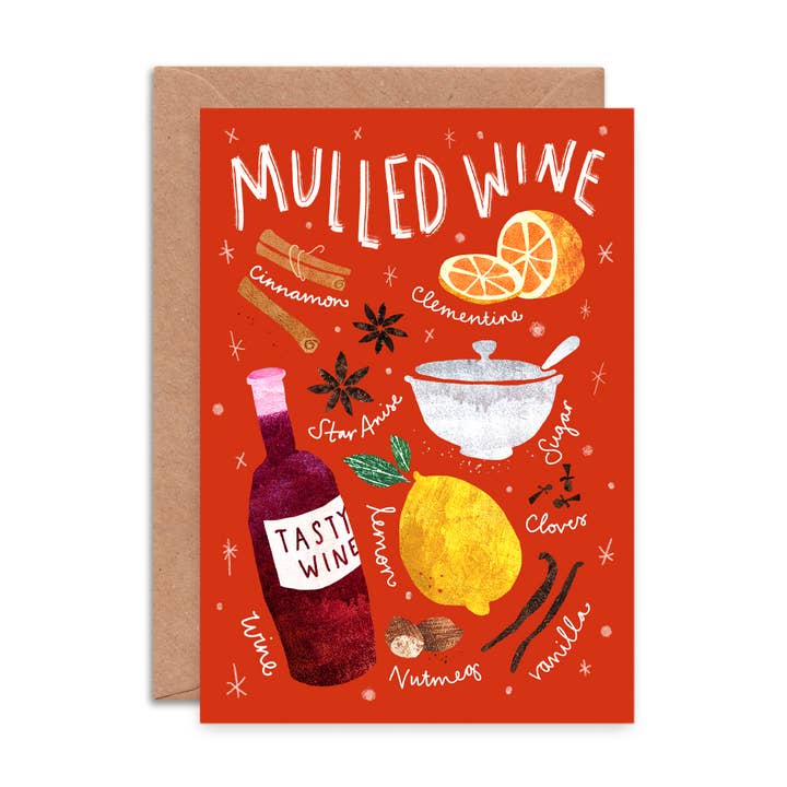 Mulled Wine Christmas Card | Illustrated Recipe Holiday Card for wholesale by Emily Nash Illustration Greeting Cards