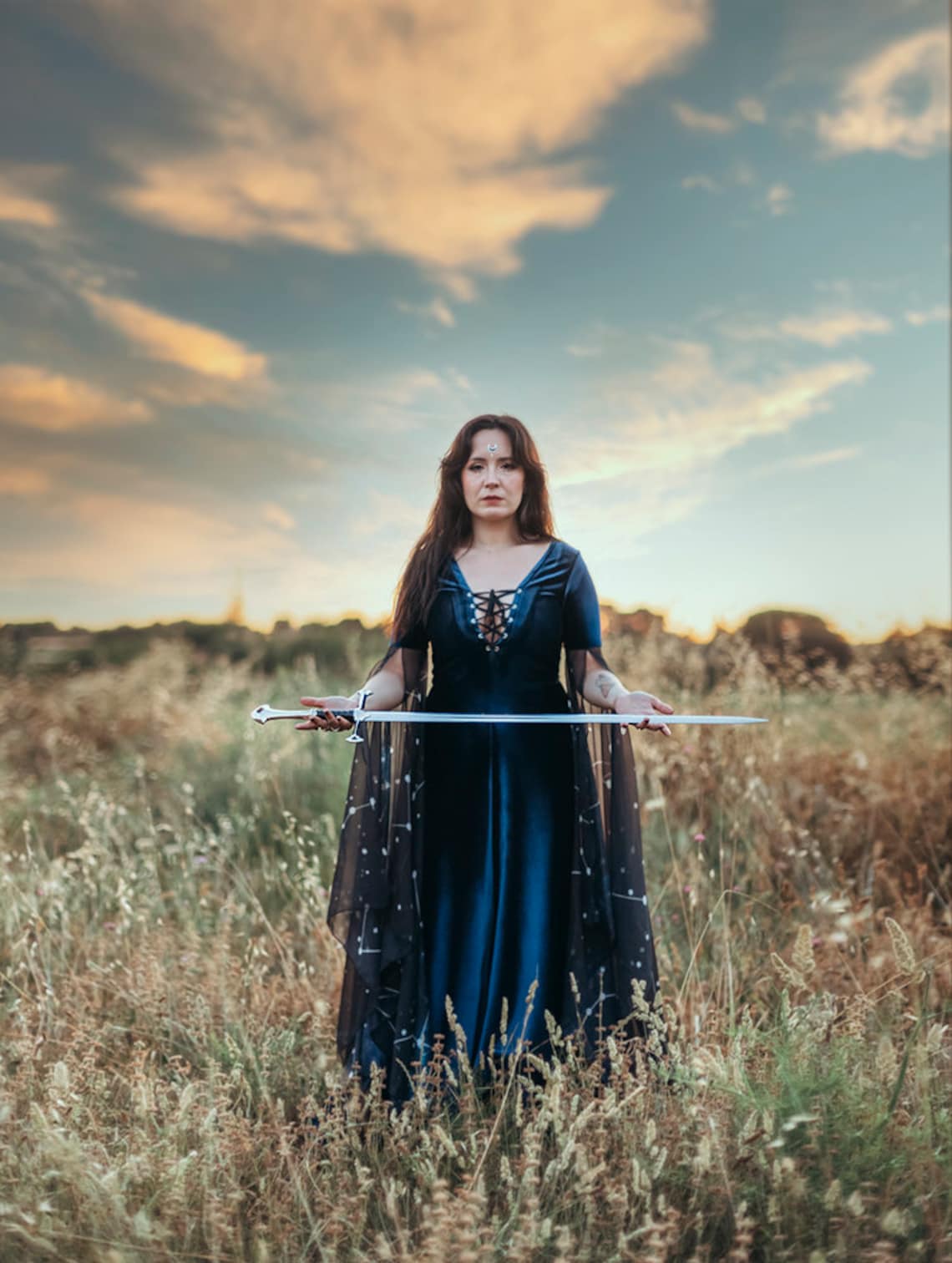 Costurero Real – wholesale Dress – Women's – Blue Constellations witch velvet dress medieval celestial2