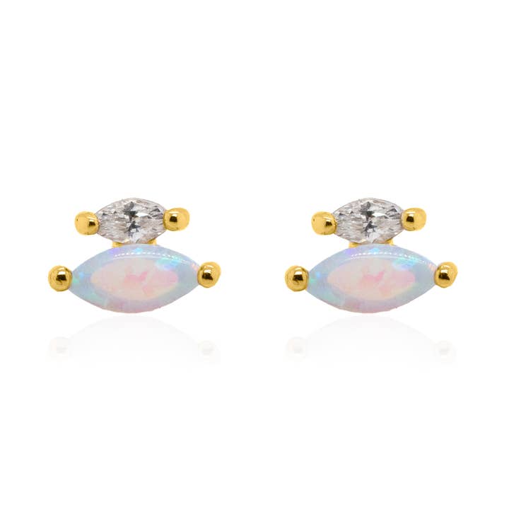 Clous d'oreilles à tige taille marquise en zircone cubique et opale pour la vente par Aurora Jewels