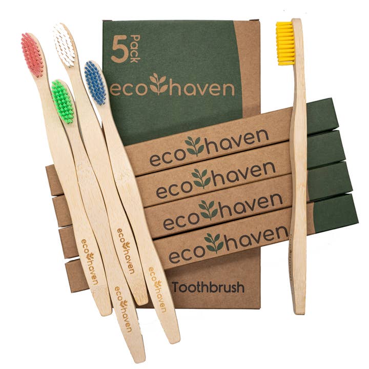 Bamboo Toothbrushes - Medium - Pack of 5 for wholesale by Ecohaven