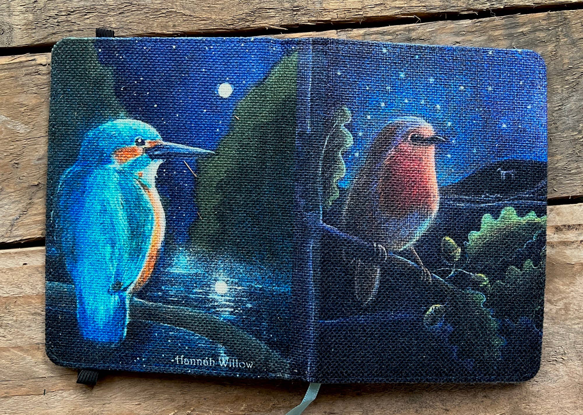 Hannah Willow Art – wholesale Notebook – Birds notebook in rose petal soft feel finish A6 1