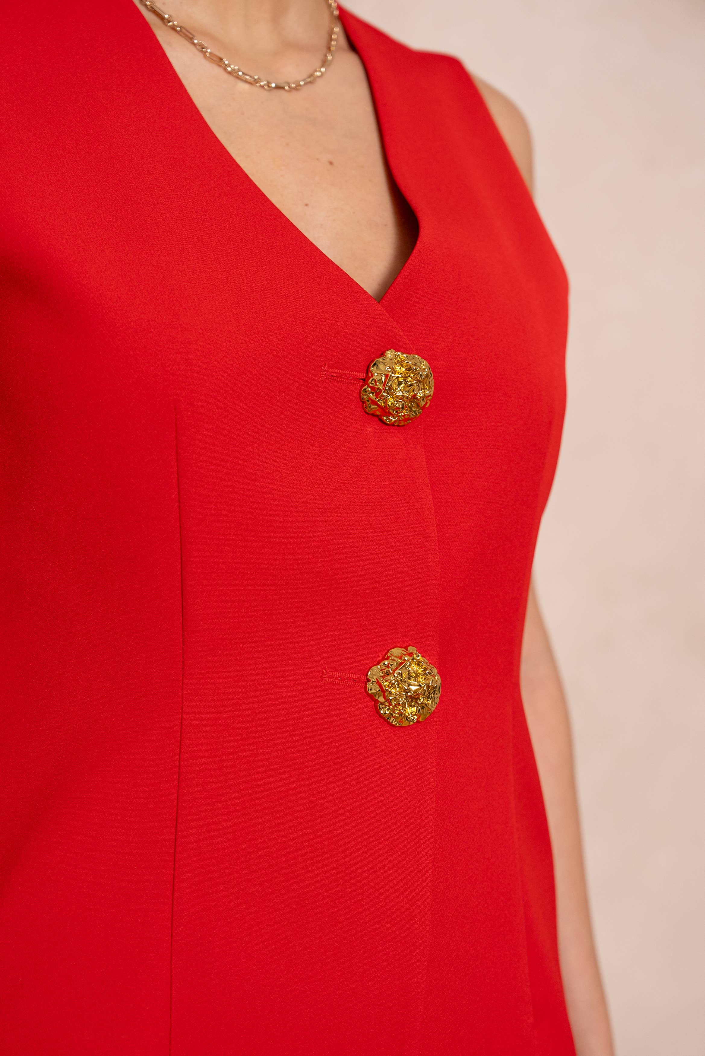 Attentif Paris - Wholesale Suit Vest - Women's - [Timeless] Long sleeveless vest with textured gold buttons56