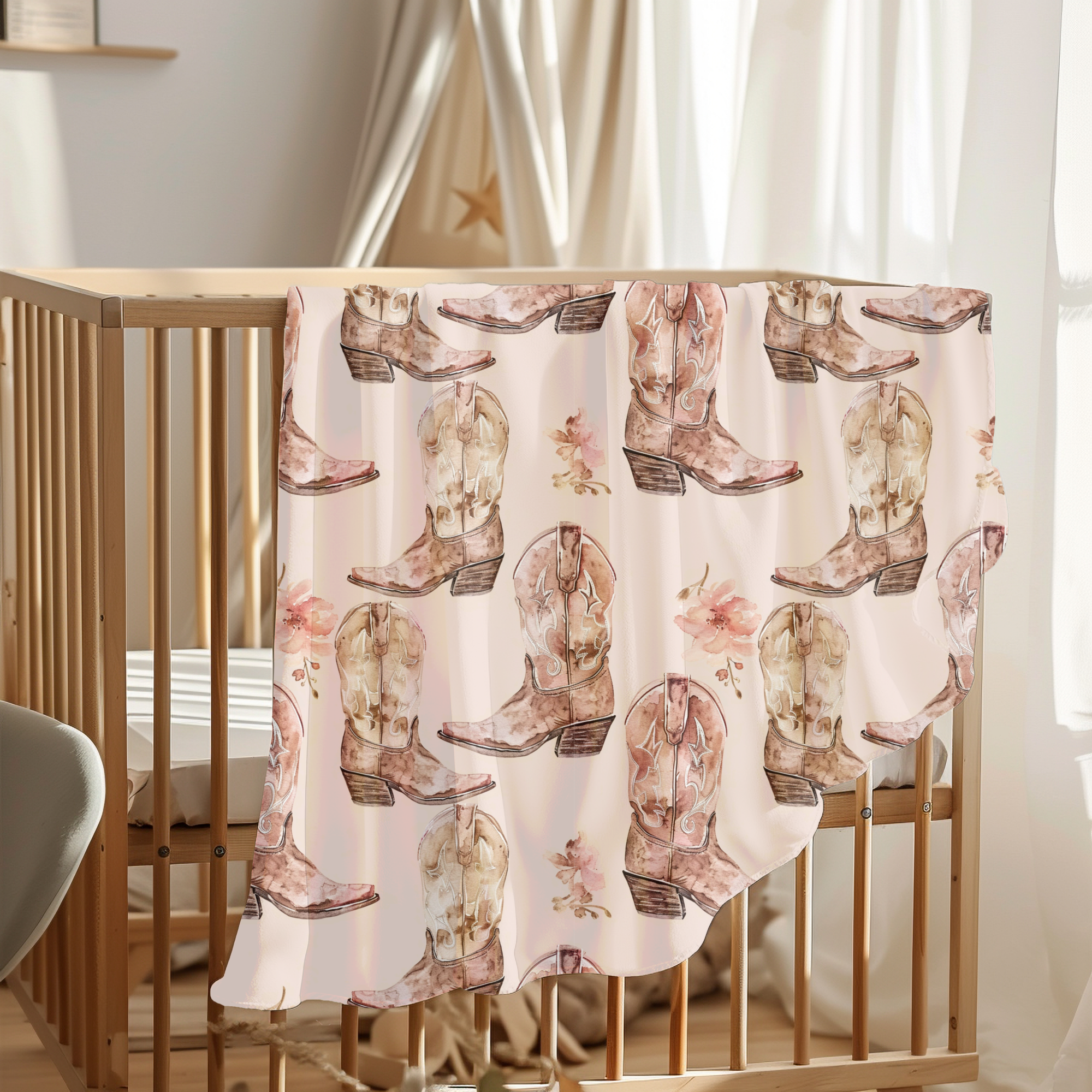 Rufflеѕ & Bоwtіеѕ - Affordable Boys & Girls Clothing - Wholesale Bedding Blanket - Kids & Baby - Girls Watercolor Western Cowboy Boot Nursery Blanket 30X403