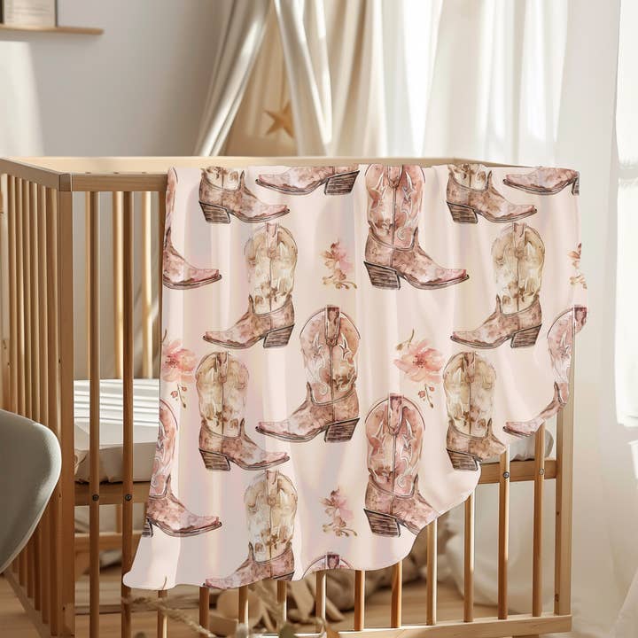 Rufflеѕ & Bоwtіеѕ - Affordable Boys & Girls Clothing - Wholesale Bedding Blanket - Kids & Baby - Girls Watercolor Western Cowboy Boot Nursery Blanket 30X403