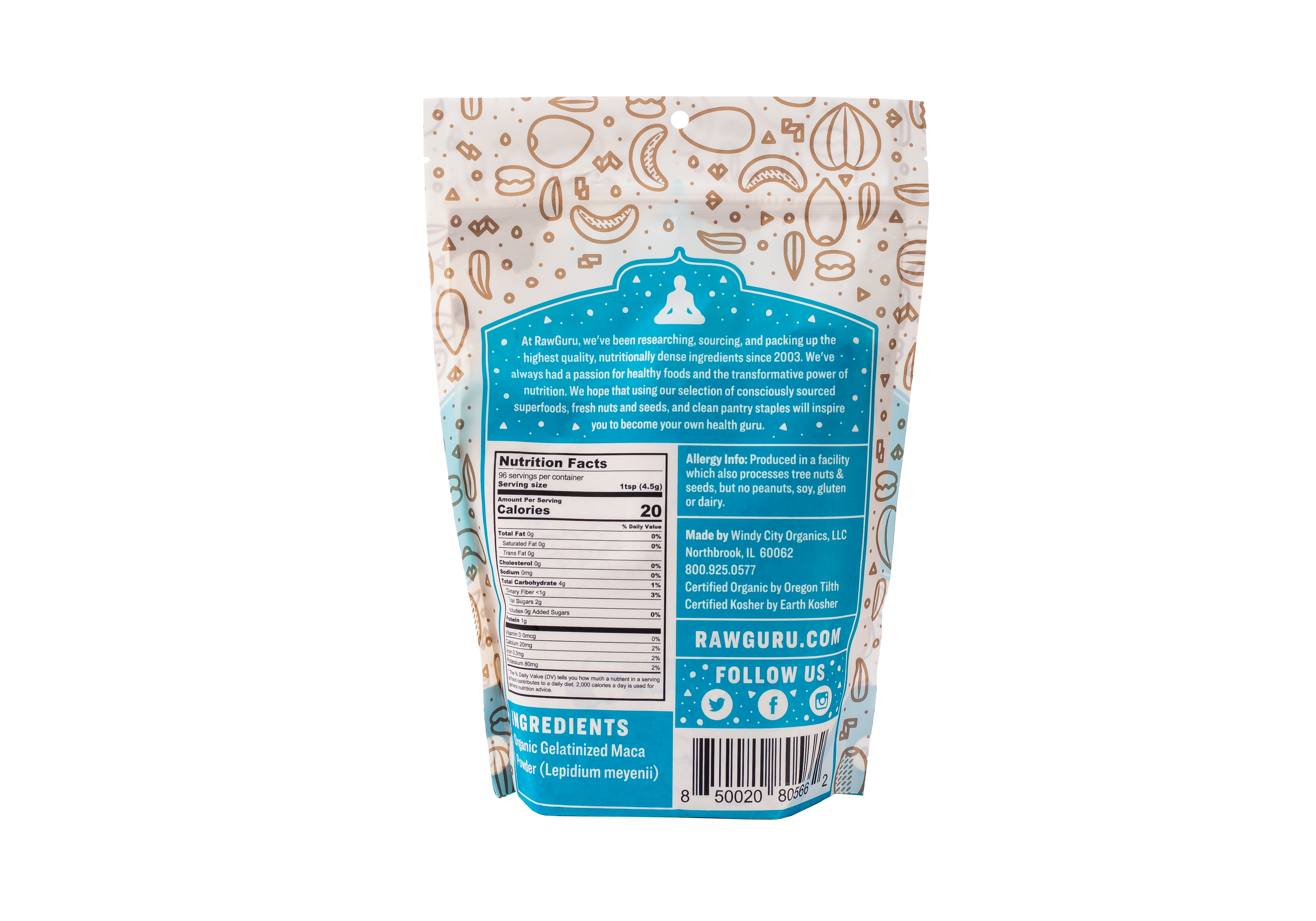 Windy City Organics - Wholesale Proteïne/superfoodpoeder - Rauwe biologische gelatiniseerde maca poeder - 16 oz1