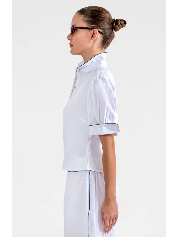 Gretchen Scott LLC - Wholesale Button Down Shirt - Women's - Pip Pip Piping Boyfriend shirt - Solid