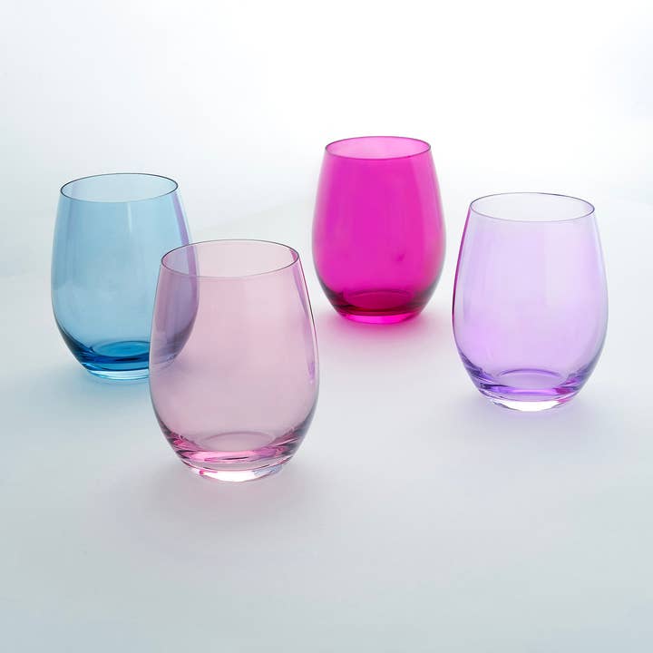 Godinger - Wholesale Wine Glass - Set of Four Veneto Stemless Wine Glasses - Multi color avail1