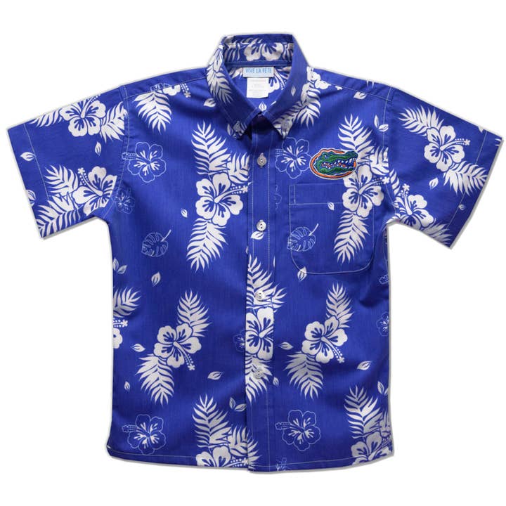 Vive La Fete - Wholesale Button Down Shirt - Kids - Florida Gators Royal Hawaiian Short Sleeve Button Down Shirt