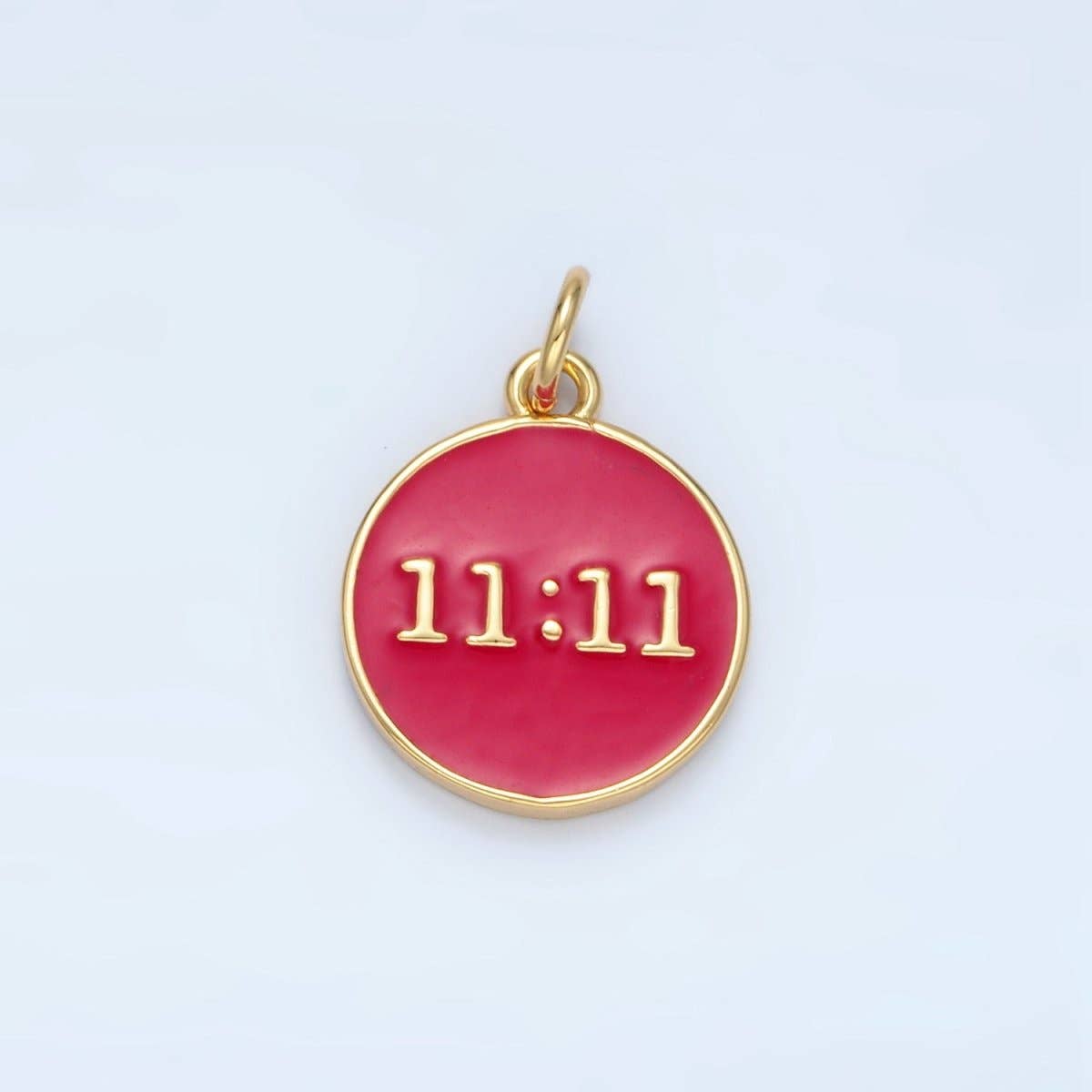 Aim Eternal - Wholesale Individuele bedel/hanger - 14K Goud Gevuld "11:11" Engel Nummer Klok Rode Emaille Ronde Bedel | AG940