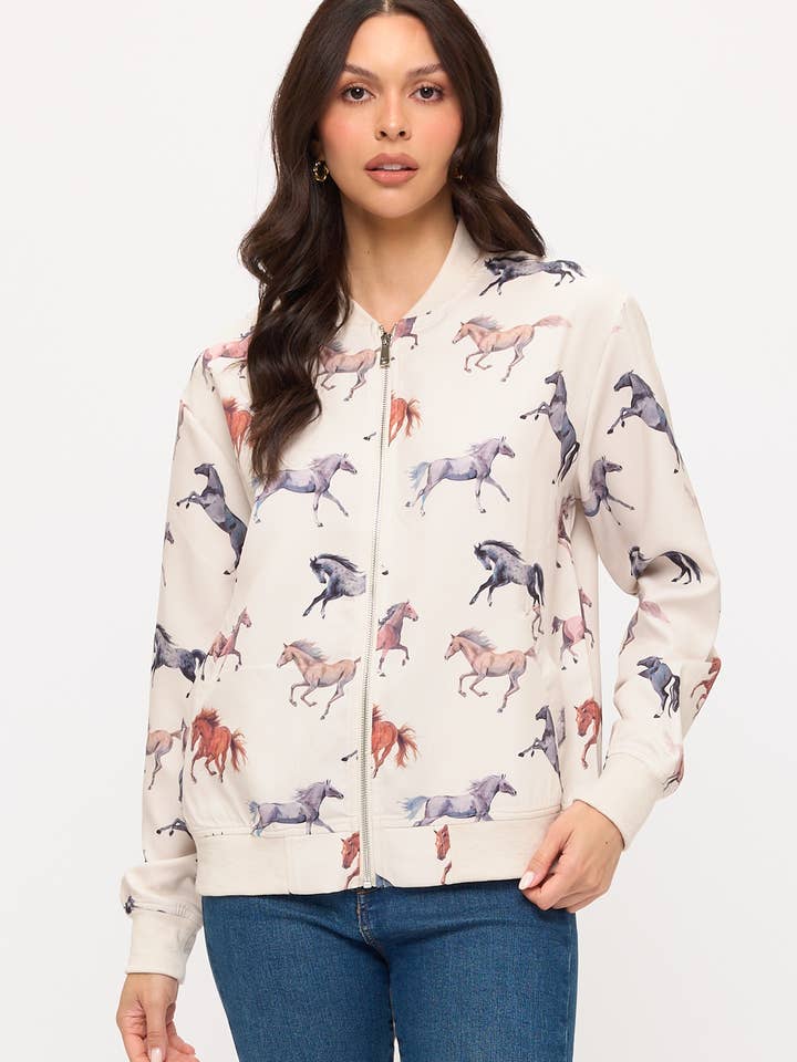 MULTI HORSE PRINT BOMBER JACKET for wholesale by SM WARDROBE