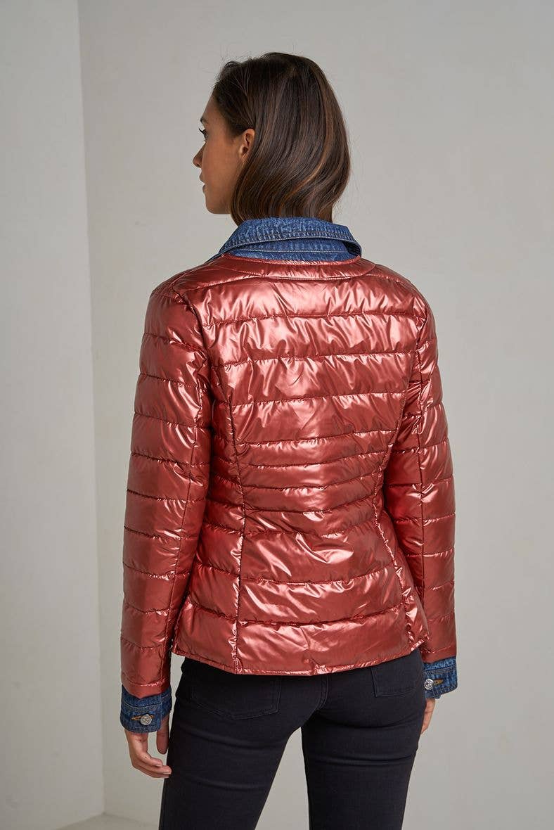 Attrait Paris - Wholesale Pufferjack - Dames - Kenza metalen jeansjack van twee materialen35