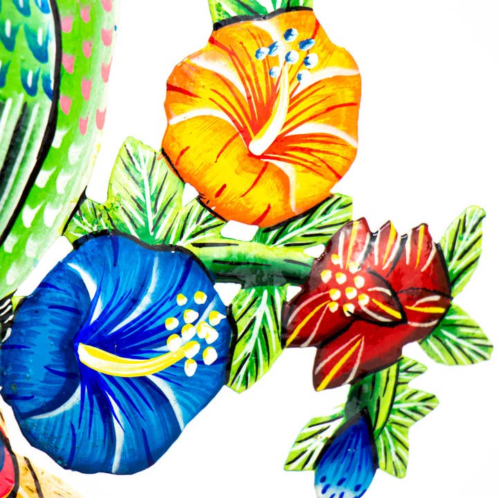 Global Crafts - Wholesale Wall Accent - Peacock and Hibiscus Painted Haitian Steel Drum Wall Art