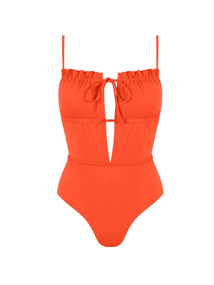 Chlamys Varia Deep V one piece swimwear-Orange for wholesale by Chlamys Varia by MrMiss Studio