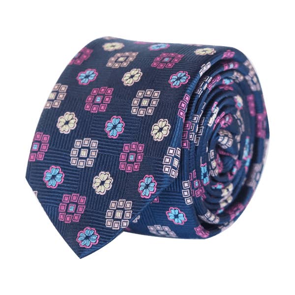 Handmade Pattern Italian Silk Tie Skinny - Blue and Pink for wholesale by COCHIC