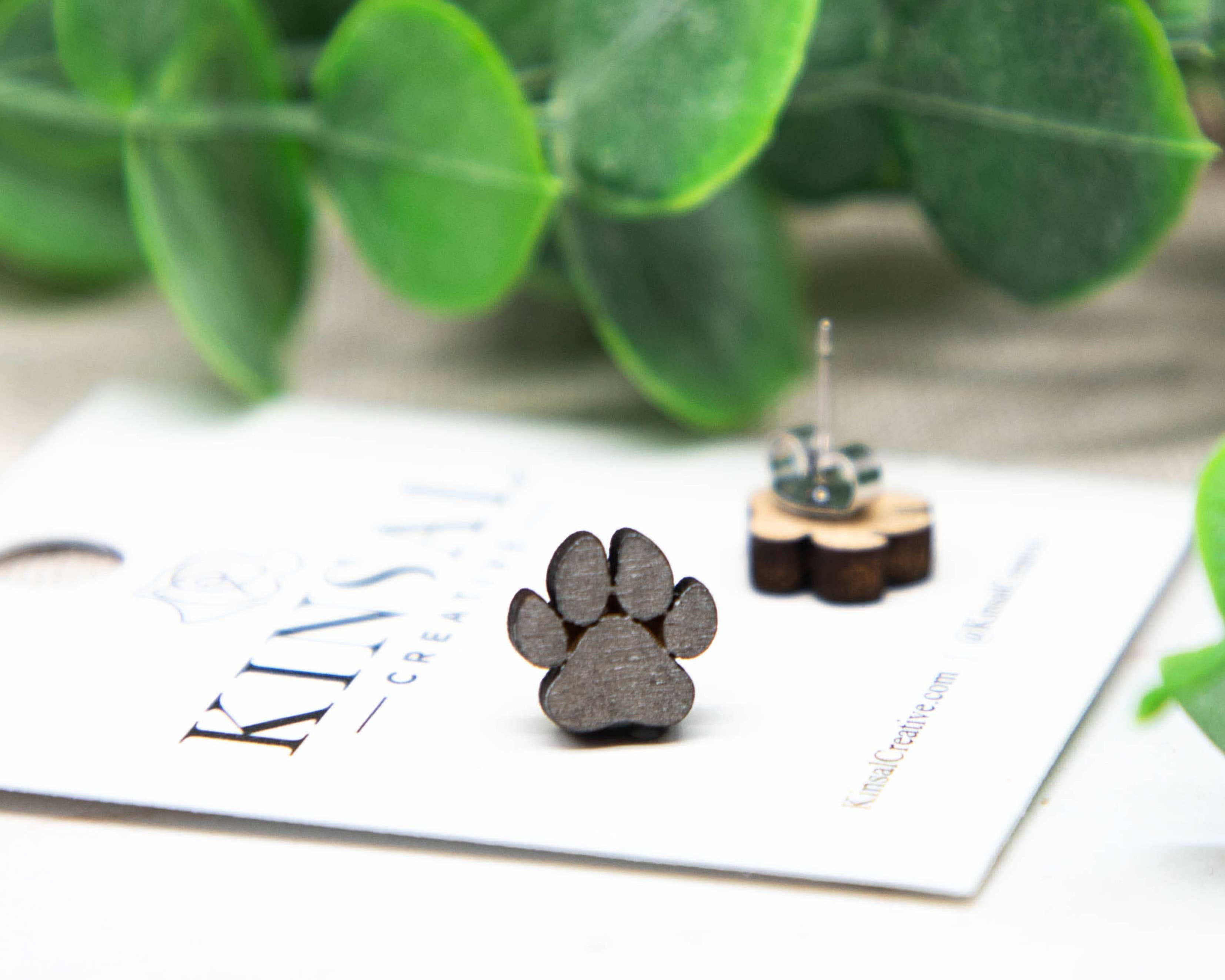 Kinsal Creative - Wholesale Stud/Post Earrings - Dog Paw Wood Stud Earrings1