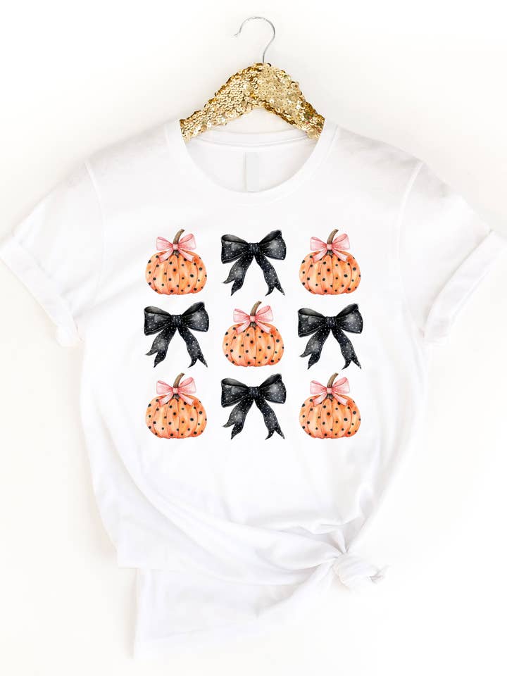 Coquette T-Shirt mit Tupfenmuster mit Schleifen und Kürbissen für den Großhandel von Tickled Teal