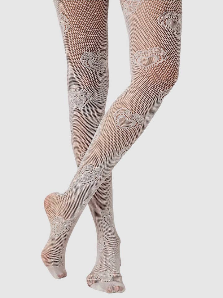 Heart Knit Tights - White for wholesale by High Heel Jungle