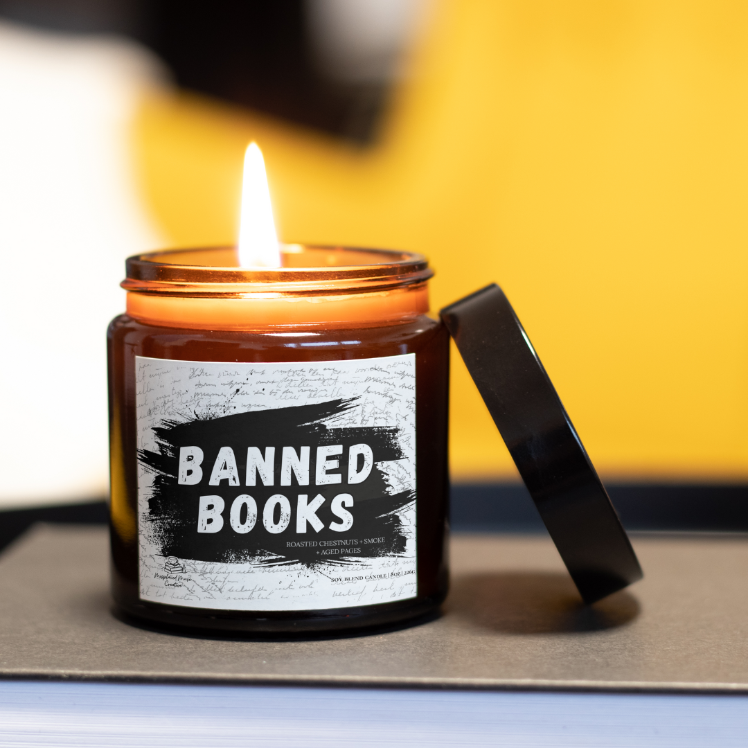 Misplaced Muse Creative - Wholesale Jar/Filled Candle - Banned Books Literary Candle (Roasted Walnuts + Vanilla)2