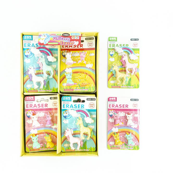 Great Playthings - Wholesale Eraser - Unicorn Series Mini Erasers Card