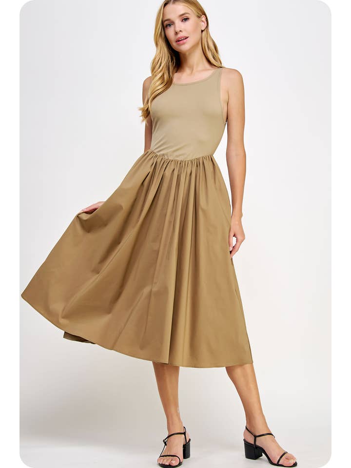 Strut & Bolt - Wholesale Dress - Women's - Knit Contrast Poplin Long Dress16