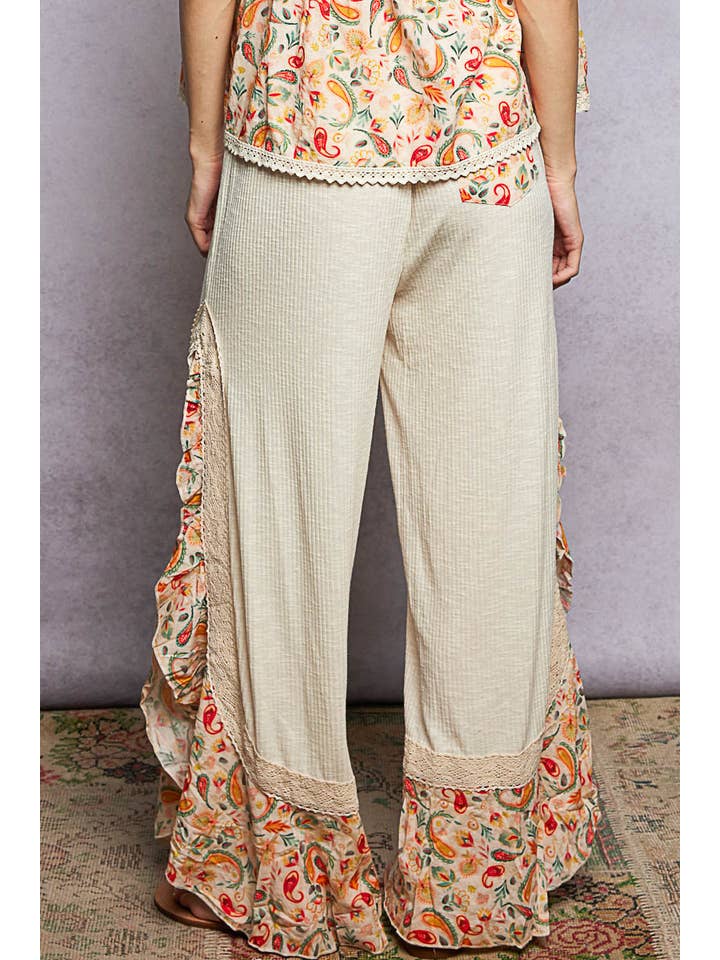 Pol Clothing - Wholesale Pants - Women's - Floral Pattern Ruffle Detail Ribbed Knit Pants23